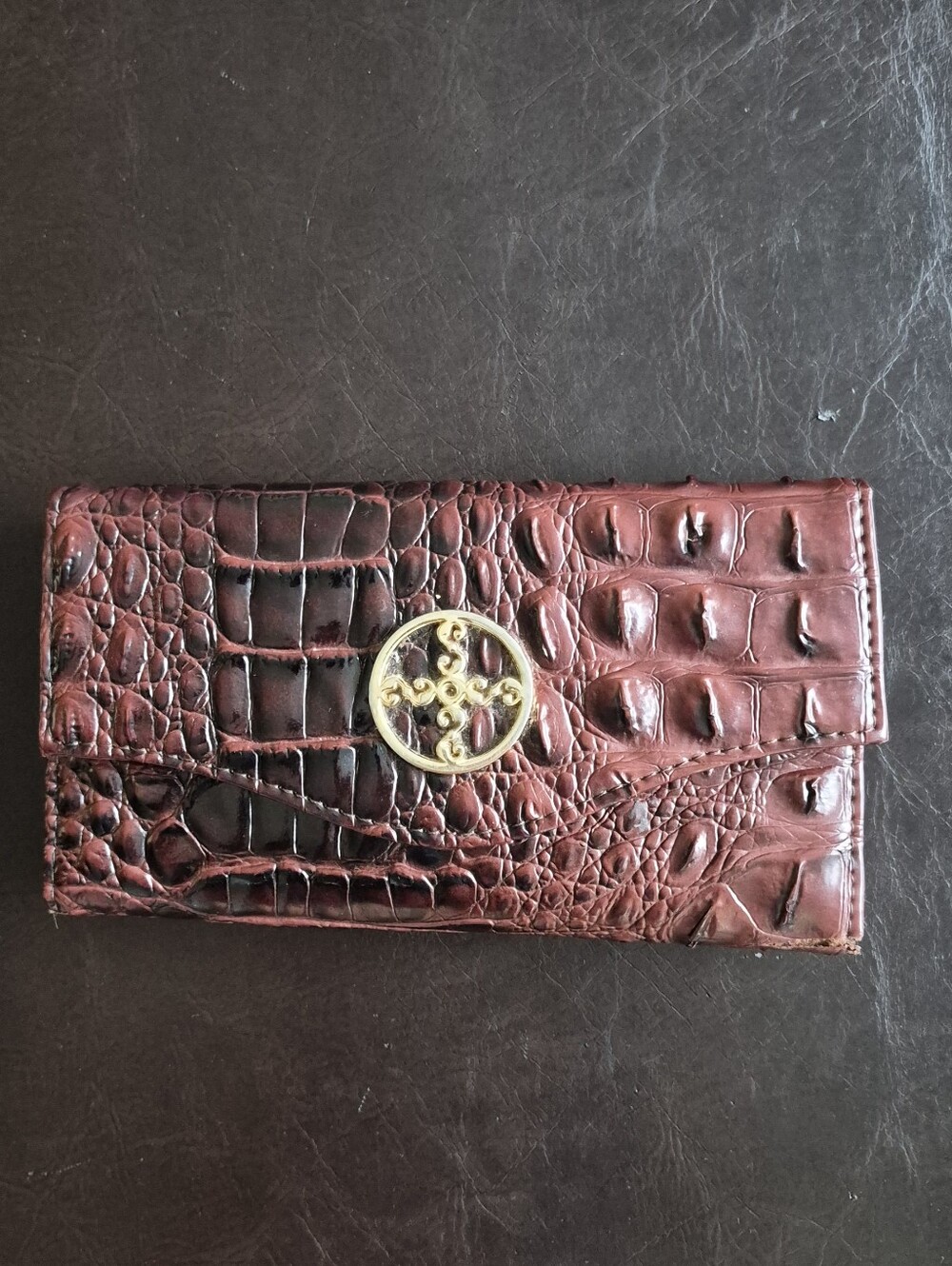 New Stauer Gray/Black Avalon Crocodile Brown  Embossed Leather Wallet - Picture 9 of 11